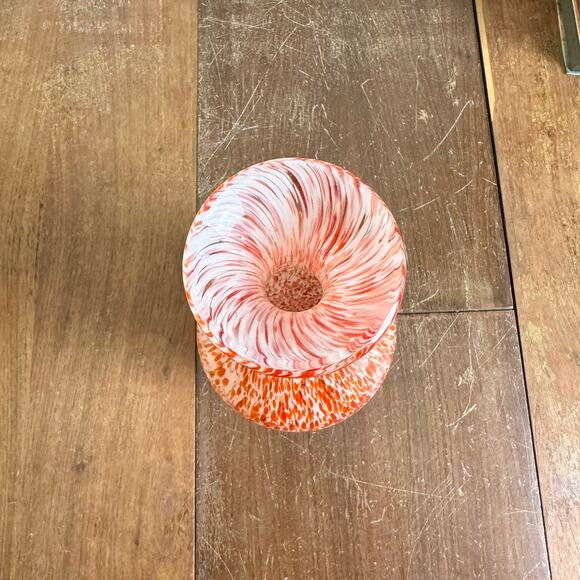 Vintage MCM Red Orange White Hand Blown Turned Tall Vase Smooth Pontil - Picture 3 of 9